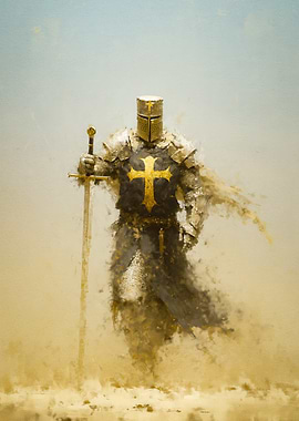 Crusader Knight with Sword Painting