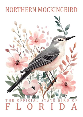 Northern Mockingbird Florida State Bird Art