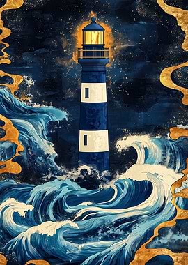 Lighthouse turbulent sea