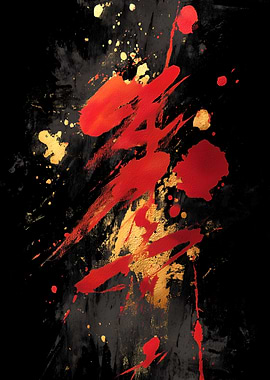 Abstract Red and Gold Brushstrokes