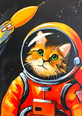 Cat Astronaut in Space Painting