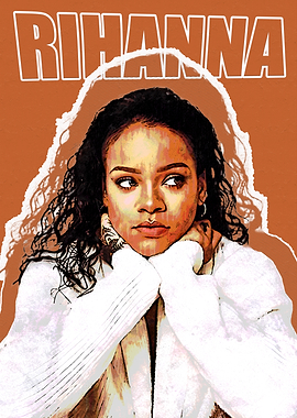 Rihanna Portrait with Orange Background