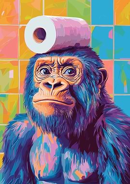 Gorilla with Toilet Paper on Head