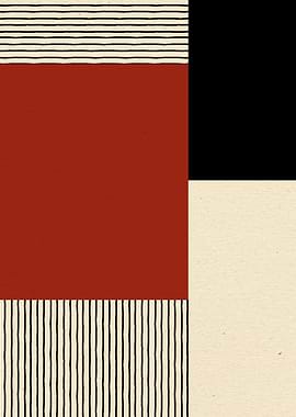 Abstract Geometric Composition in Red and Black