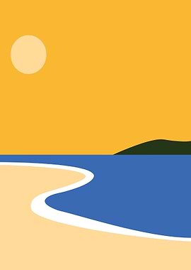 Minimalist Beach Landscape with Sun