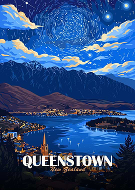 Queenstown New Zealand Travel Poster