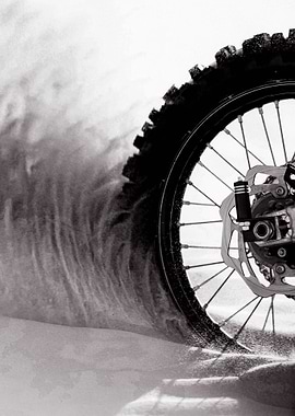 Motorcycle Wheel in Motion, Black and White