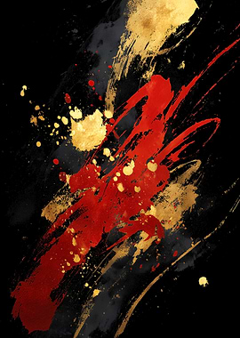 Abstract Red, Gold, and Black Art