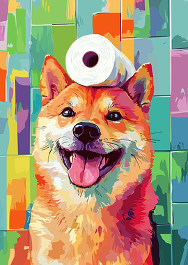 Shiba Inu with Toilet Paper Hat