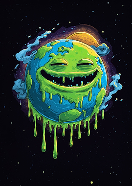 Cartoon Earth with Melting Green Slime