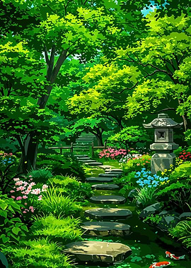 Lush Green Garden Path Illustration