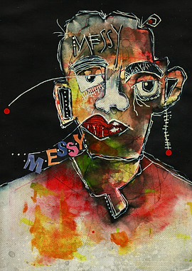 Abstract Portrait with 'Messy' Text