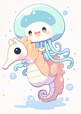 Jellyfish Riding Seahorse
