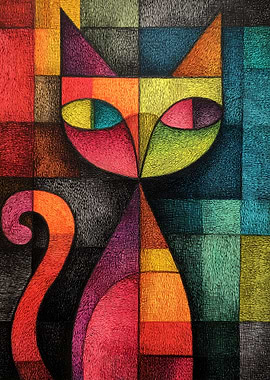 Abstract Geometric Cat Art