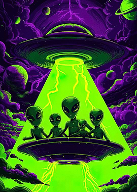 Alien Family in UFO Abduction Scene