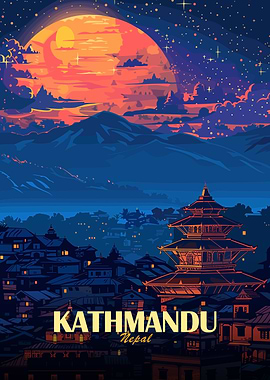 Kathmandu Nepal Nightscape Art