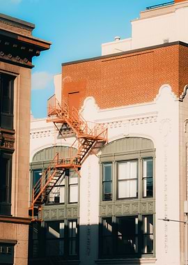 Urban Architecture with Fire Escape building retro