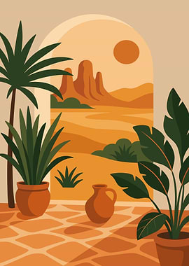 Desert View Through Archway with Plants