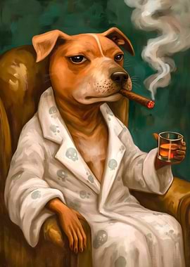 Sophisticated Dog Smoking Cigar Painting