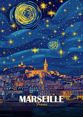Marseille France Nightscape Art