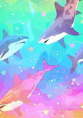 Colorful Sharks Starry Sky