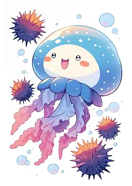 Cartoon Jellyfish Sea Urchins
