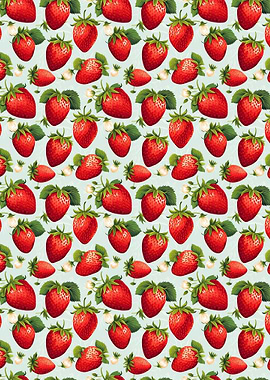 Strawberry Pattern on Light Blue Background