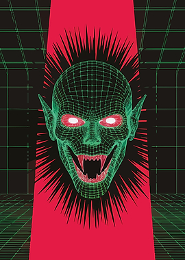 Vampire Wireframe Head with Red Eyes