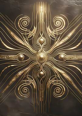 Golden Ornate Abstract Design on Dark Background