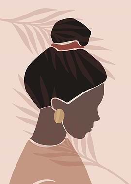 Abstract Woman Portrait with Palm Leaves