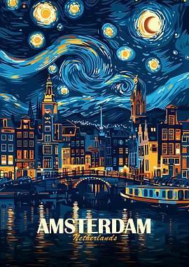 Amsterdam Netherlands Starry Night Art