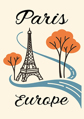 Vintage Paris Travel Poster with Eiffel Tower