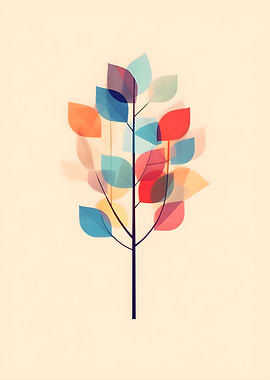 Minimalist Colorful Leaf Tree Illustration