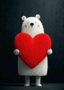 Fluffy Bear with Red Heart