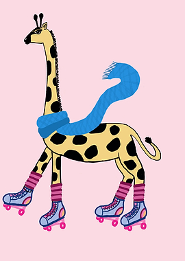 Giraffe on Roller Skates with Scarf