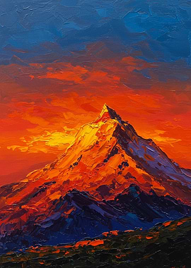 Mountain Peak at Sunset Oil Painting