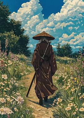 Wandering Samurai in a Floral Meadow