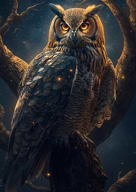 Majestic Owl Perched on Branch