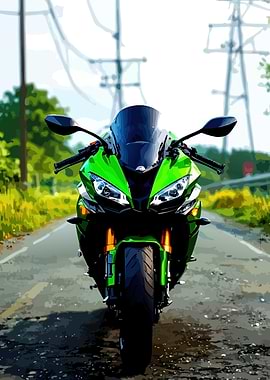 Green Motorcycle on Road
