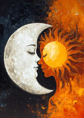 Sun and Moon Kissing Painting