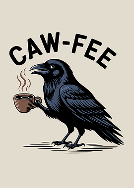 Raven Drinking Coffee Pun