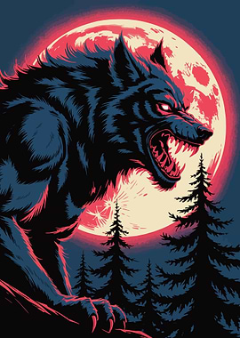 Werewolf howling at the moon illustration