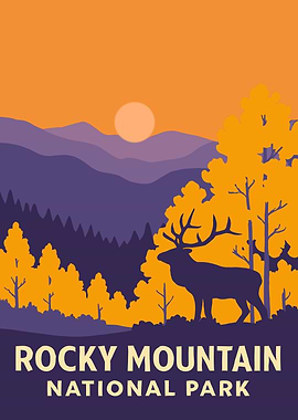 Rocky Mountain National Park Vintage Travel Poster with Deer Silhouette