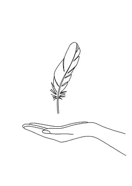 Feather and Hand Minimalist Line Art