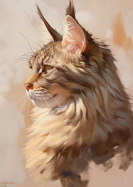 Maine Coon Cat Portrait Painting