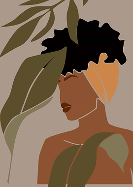 Abstract Woman Portrait with Leaves
