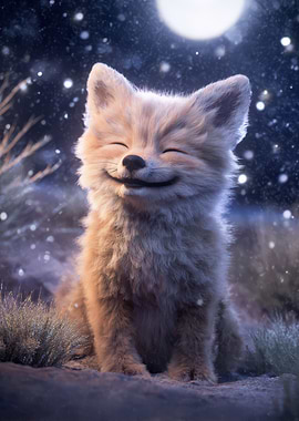 Smiling Fox in Winter Night