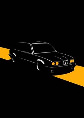 Minimalist Car Illustration on Black Background