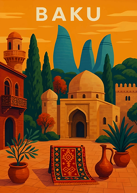Baku, Azerbaijan Travel Poster