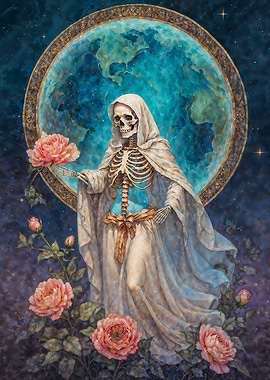 La Niña Blanca, Santa Muerte in White Robe with Roses